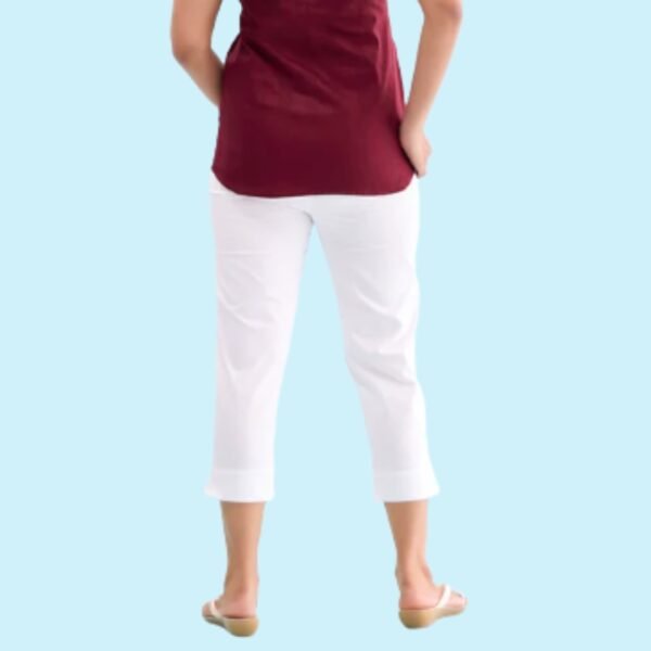 White Cotton Cropped Pencil Pant - Image 3