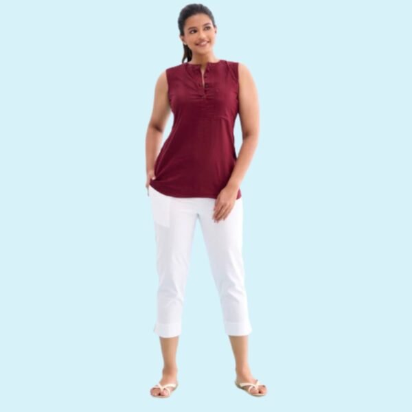 White Cotton Cropped Pencil Pant