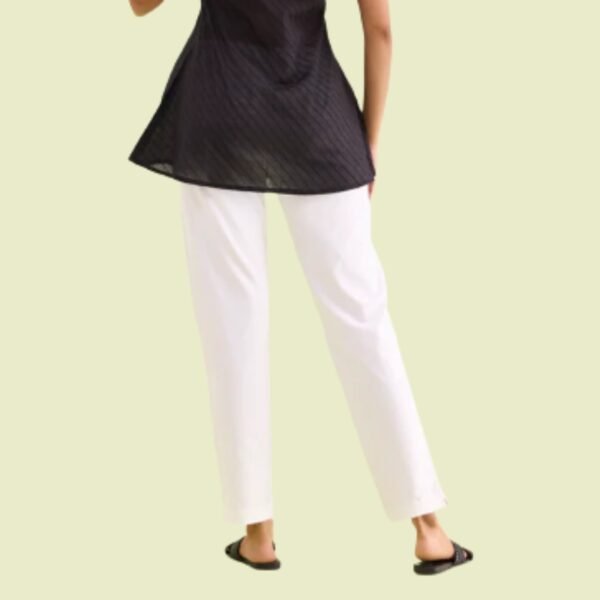 White Cotton Stretch Kurti Pants - Image 3