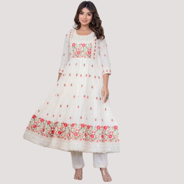 White Indo-Western Embroidered Dress - Image 2