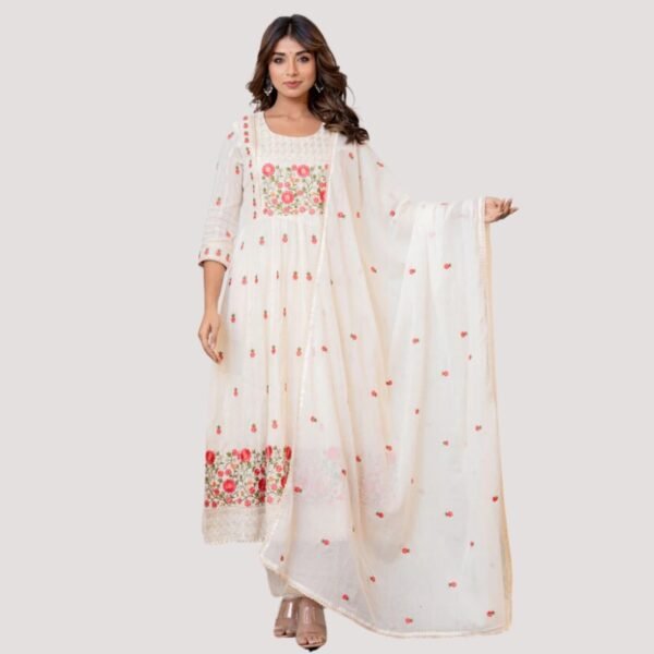 White Indo-Western Embroidered Dress - Image 3