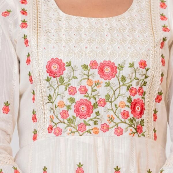 White Indo-Western Embroidered Dress - Image 4
