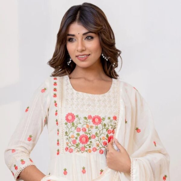 White Indo-Western Embroidered Dress