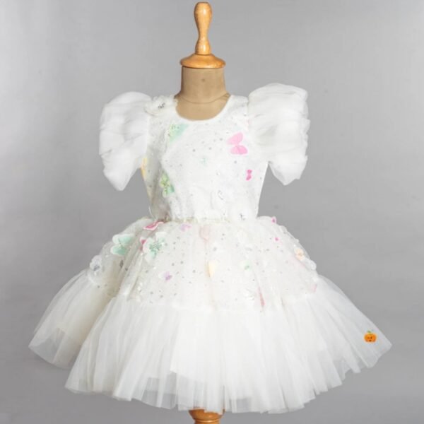 White Ruffled Sleeves Girls Frock