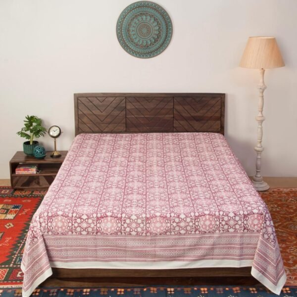 Wine Cotton Hand Block Printed Bed Cover - Image 2
