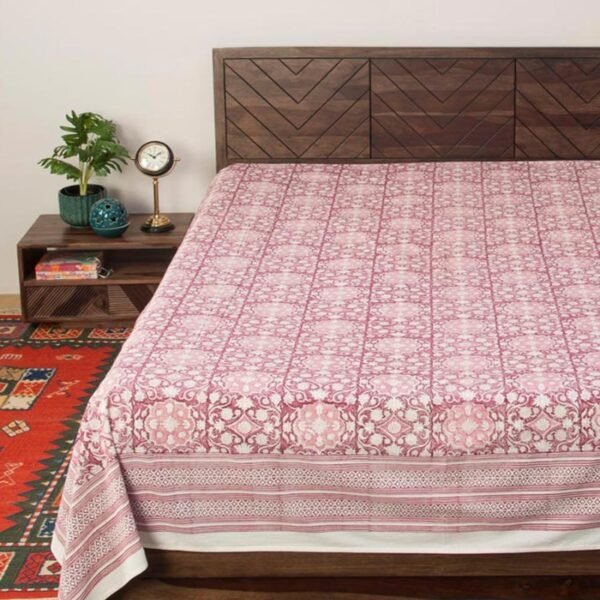 Wine Cotton Hand Block Printed Bed Cover