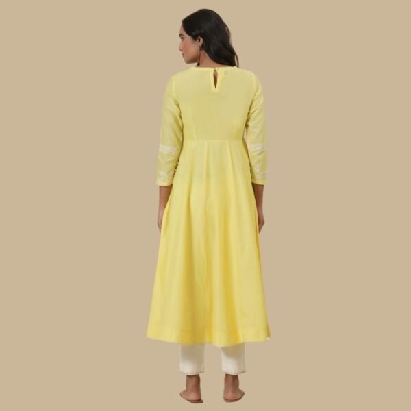 Yellow Chikankari Anarkali Kurta In Cotton Voile - Image 2