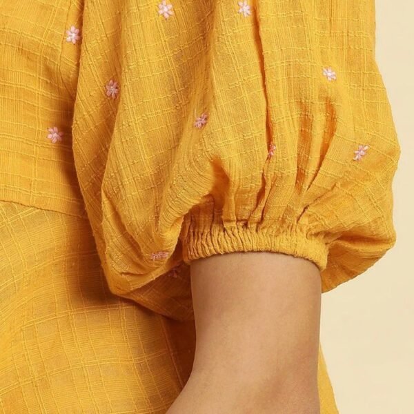 Yellow Peplum Top With Embroidered Yoke - Image 3