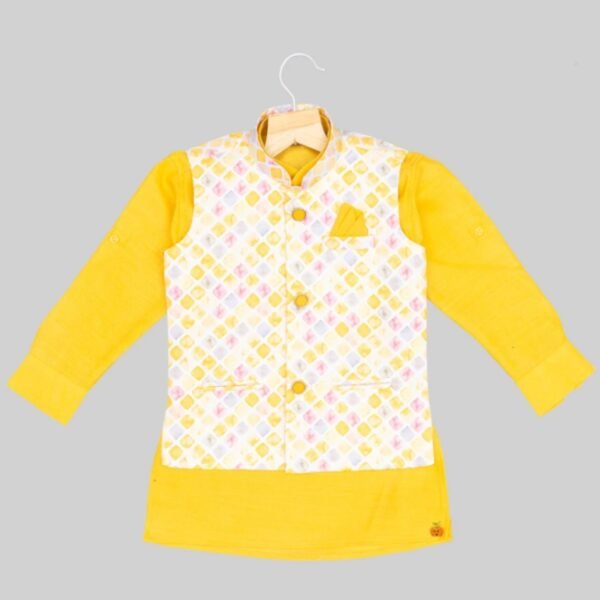 Yellow & Sea Green Kurta Pajama for Boys - Image 2