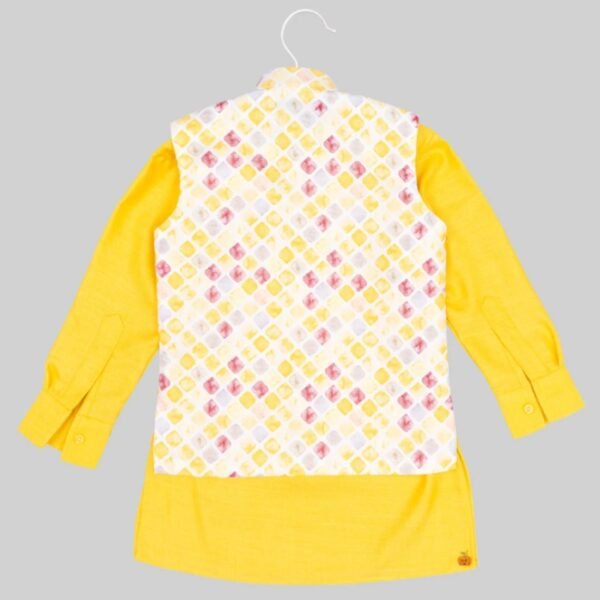 Yellow & Sea Green Kurta Pajama for Boys - Image 3