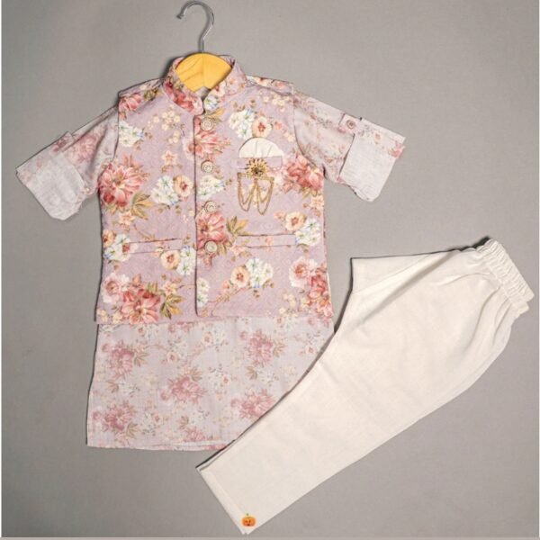 Printed Boys Kurta Pajama with Nehru Jacket